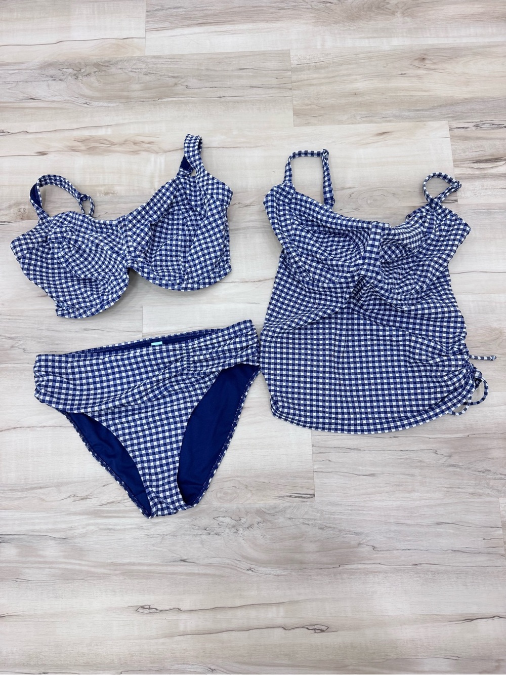 Panache Panache Tankini Top Bikini Set Underwire in Gingham blue white Olivia